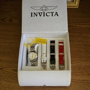Invicta Angel white mother of pearl dial with rosetone markers, crystal accents